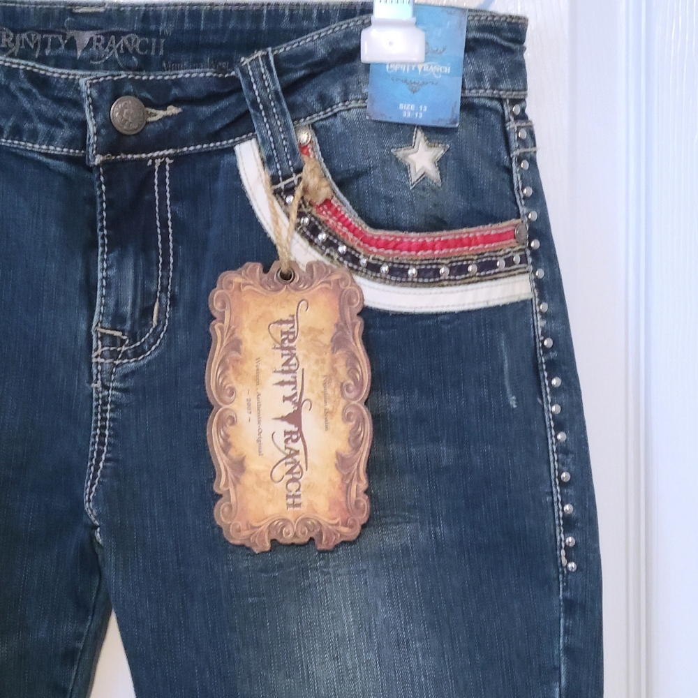 Trinity Ranch Denim Jeans Patriotic Sudded Size 13